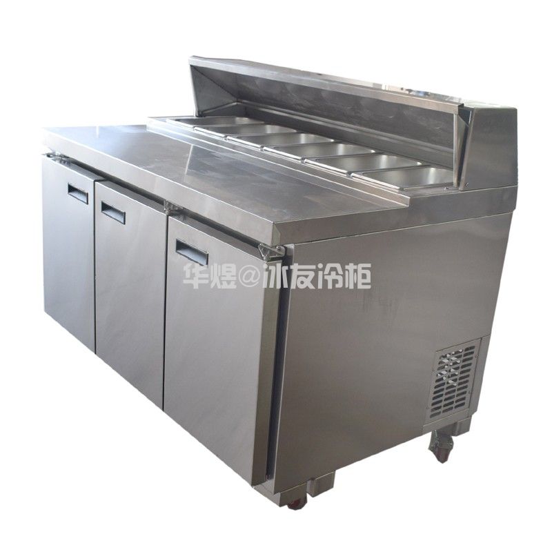 沙拉工作台比萨操作台小料保鲜台风冷不锈钢商用沙拉台 比萨柜