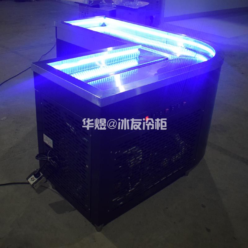 厂家直销冰友转角式冰鲜台超市酒店海鲜冰机黑拉丝双机双温冰台