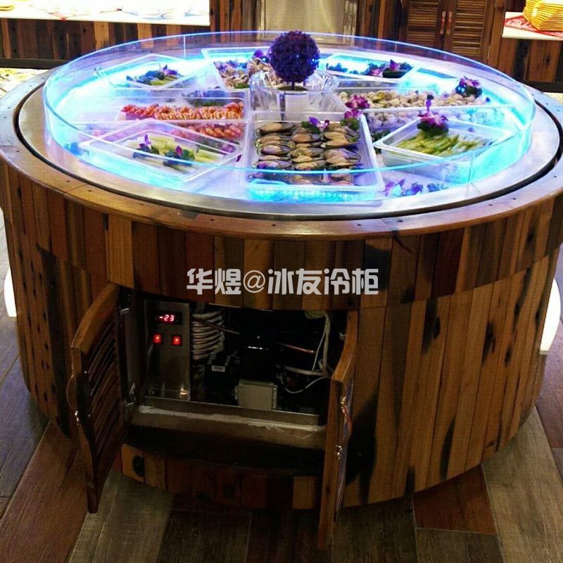 圆型冰鲜台蓝光鲜冰台 不锈钢冰鲜台 超市生鲜肉冰台