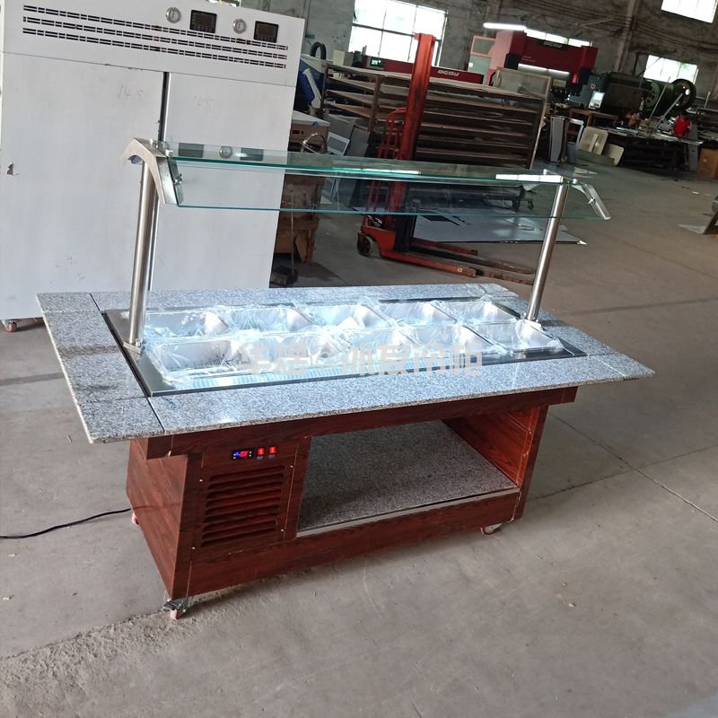 仿木不锈钢沙拉台简易餐台冷藏沙拉台
