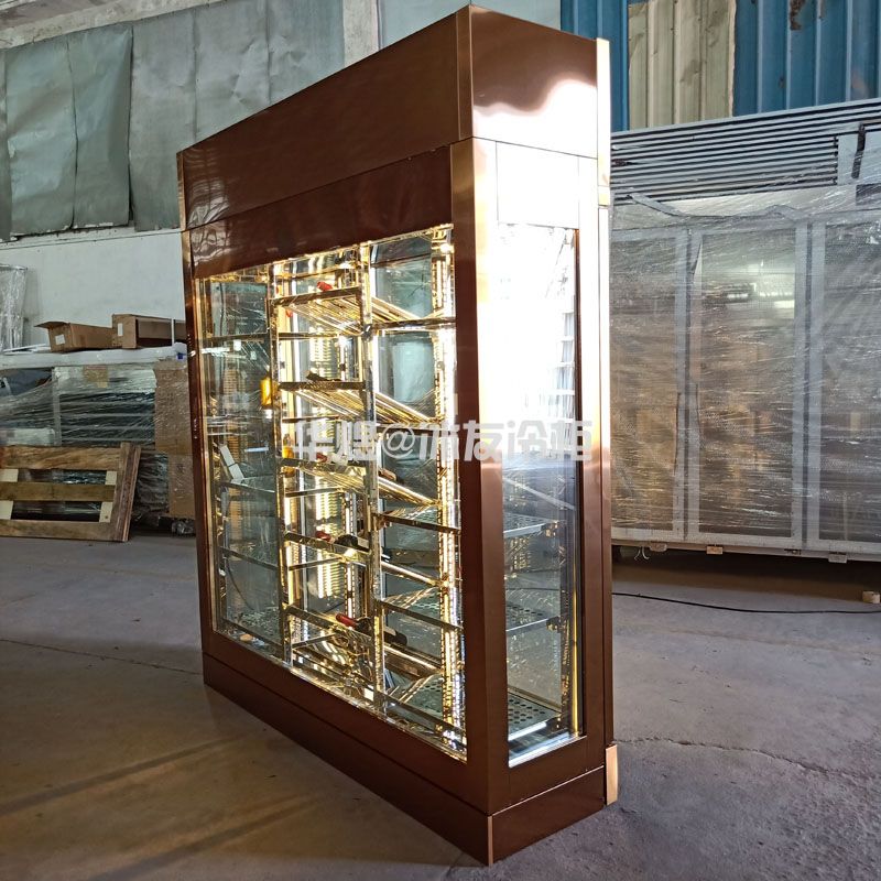 四面玻璃红酒展示柜玫瑰金酒柜高端商用红酒展示冷藏柜