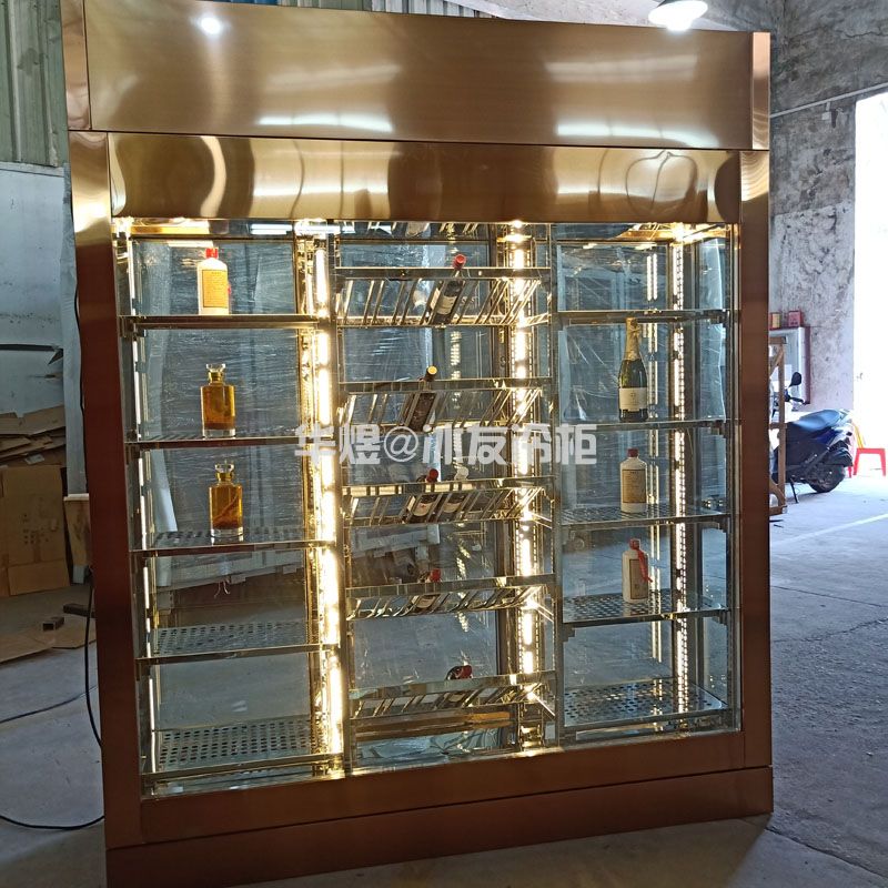 四面玻璃红酒展示柜玫瑰金酒柜高端商用红酒展示冷藏柜