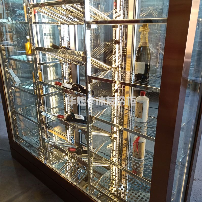 四面玻璃红酒展示柜玫瑰金酒柜高端商用红酒展示冷藏柜