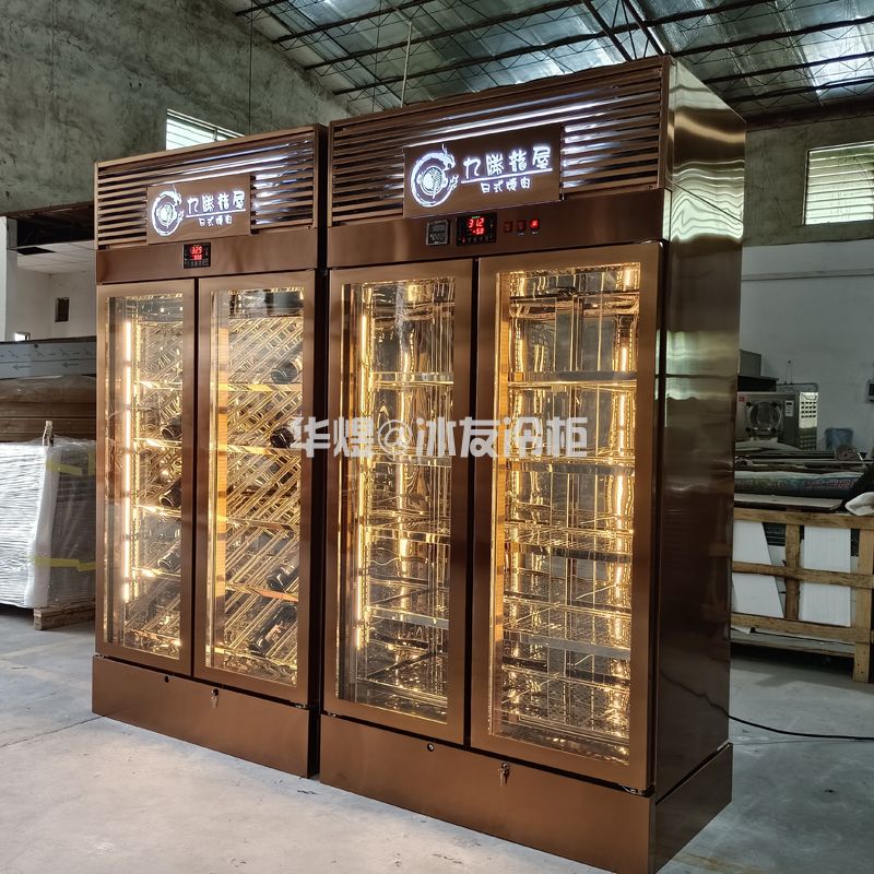 双门玫瑰金红酒柜酒水展示冷柜高身酒柜