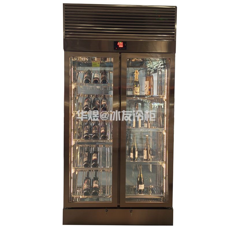 双门双通玫瑰金色酒柜不锈钢恒温酒柜压缩机酒柜商端酒柜厂家