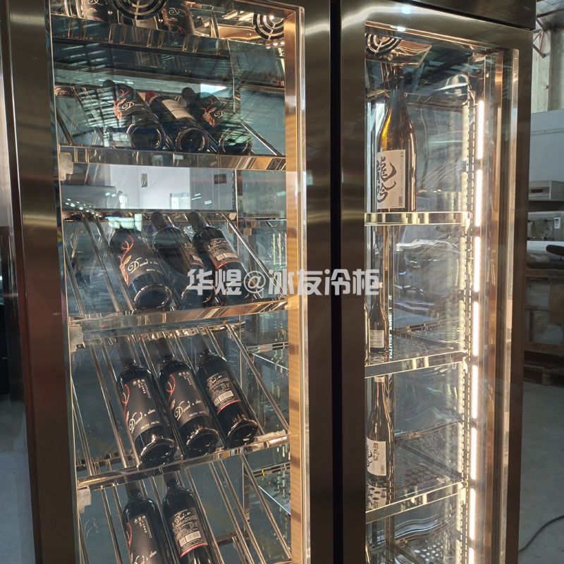 双门双通玫瑰金色酒柜不锈钢恒温酒柜压缩机酒柜商端酒柜厂家