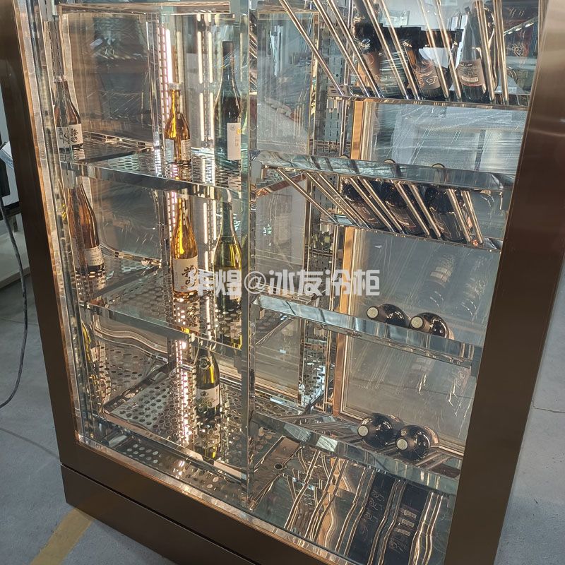 双门双通玫瑰金色酒柜不锈钢恒温酒柜压缩机酒柜商端酒柜厂家