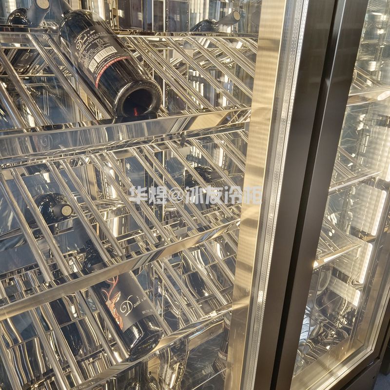 后置机组双门黄金色酒柜压缩机恒温酒柜酒水冷藏展示柜