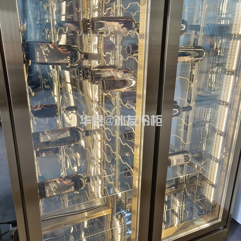 后置机组双门黄金色酒柜压缩机恒温酒柜酒水冷藏展示柜
