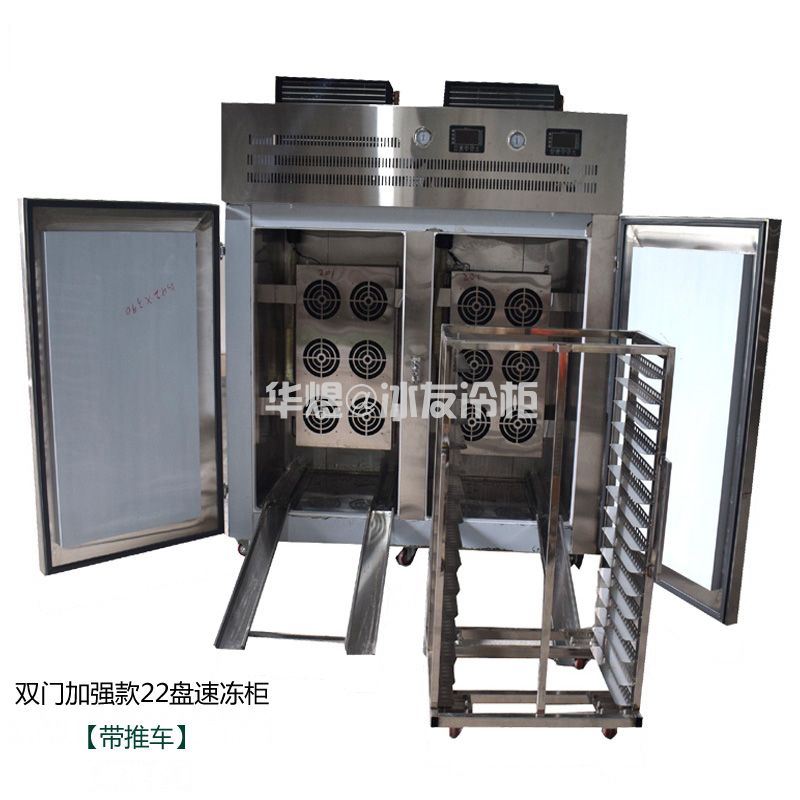 冰友双门加强款22盘速冻柜水饺 饺子速冻柜 速冻柜-40度 双门带推车速冻机(图1) 冰友双门加强款22盘速冻柜水饺 饺子速冻柜 速冻柜-40度 双门带推车速冻机(图1)