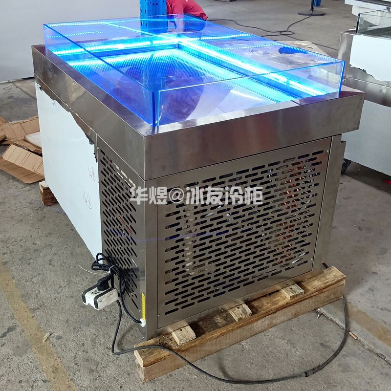蓝光鲜冰台 不锈钢冰鲜台 超市生鲜肉冰台(图12)