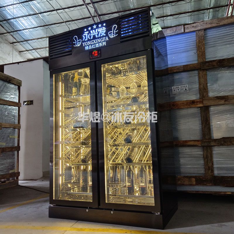 双门黑拉丝红酒柜高身红酒展示冷柜恒温酒柜压缩机红酒柜(图1)