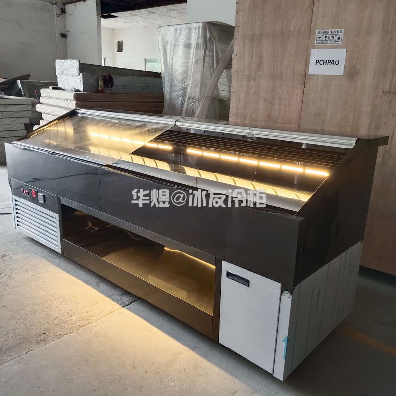 带雾化黑拉丝款开放式点菜柜火锅、料理连锁店专用开放式配菜柜开敞式自助选菜食品保鲜冷柜(图4) 带雾化黑拉丝款开放式点菜柜火锅、料理连锁店专用开放式配菜柜开敞式自助选菜食品保鲜冷柜(图4)